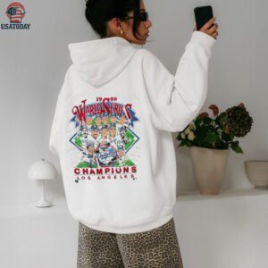 1988 Los Angeles Dodgers World Series Champions Vintage White Salem Sportswear MLB Caricature Shirt