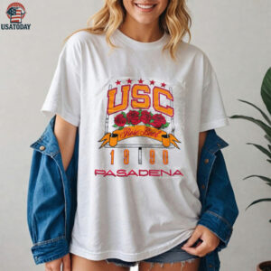 1990 USC Trojans Rose Bowl Pasadena California Vintage White Puff Print College Football Shirt