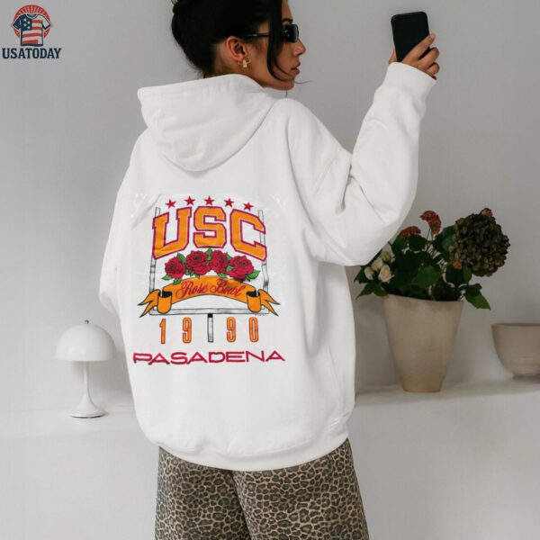 1990 USC Trojans Rose Bowl Pasadena California Vintage White Puff Print College Football Shirt