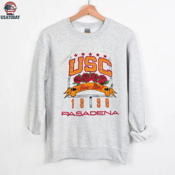 1990 USC Trojans Rose Bowl Pasadena California Vintage White Puff Print College Football Shirt