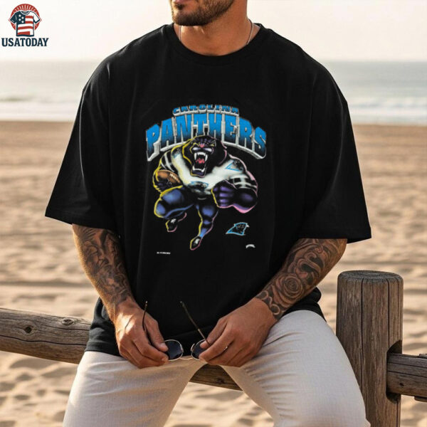 1993 Carolina Panthers Vintage Faded Black Nutmeg Mills Roaring Cartoon Panther NFL Shirt