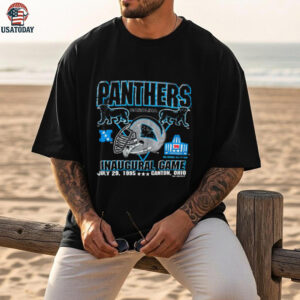 1995 Carolina Panthers Vintage Logo 7 Inaugural Season Hall of Fame Game Full Alternate Cat Logo NFL Shirt