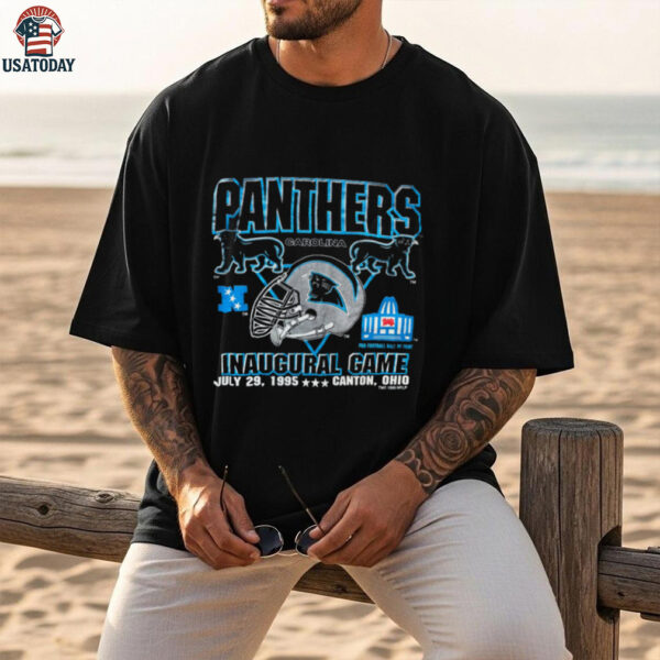 1995 Carolina Panthers Vintage Logo 7 Inaugural Season Hall of Fame Game Full Alternate Cat Logo NFL Shirt