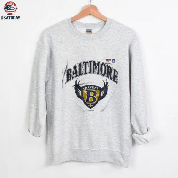1996 Baltimore Ravens Inaugural Season B Shield Defunct Logo Vintage Heather Grey Logo 7 NFL