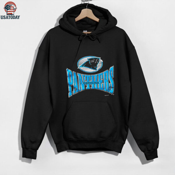 1996 Carolina Panthers Vintage Black Logo 7 Squeeze Spellout Logo NFL Shirt