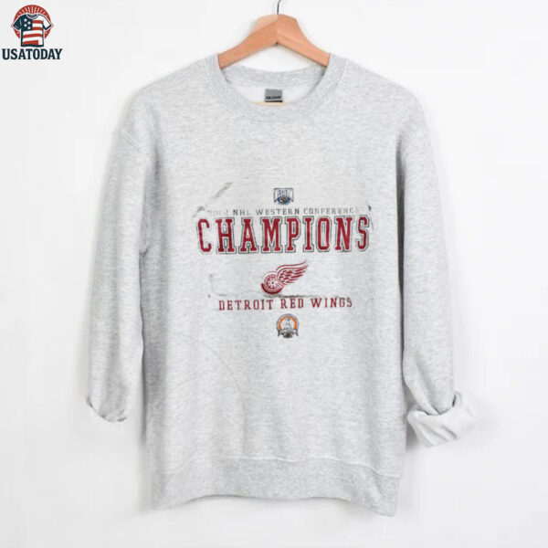 2002 Detroit Red Wings Western Division Champions Stanley Cup Finals Vintage Grey Lee Sport NHL  Shirt