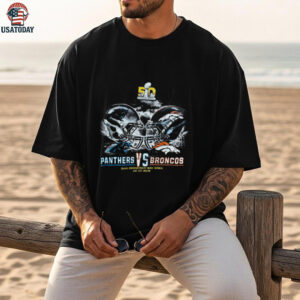2016 Carolina Panthers vs. Denver Broncos Super Bowl 50 Helmet Match Up Faded Black NFL Shirt