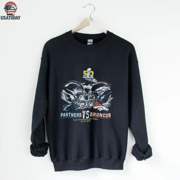 2016 Carolina Panthers vs. Denver Broncos Super Bowl 50 Helmet Match Up Faded Black NFL Shirt
