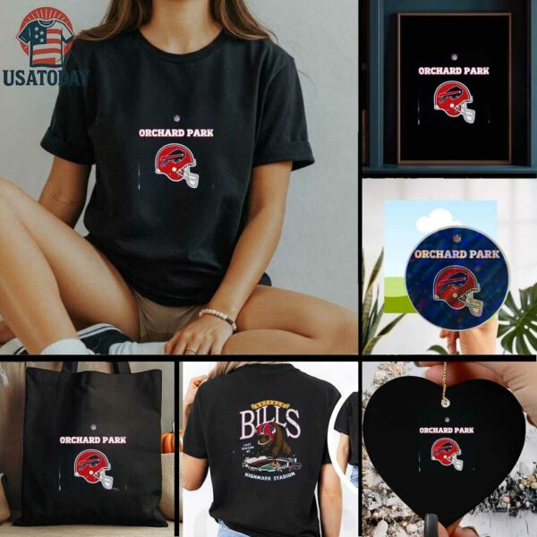 2025 Buffalo Bills Red Helmets Orchard Park Highmark Stadium 2 sided t shirt