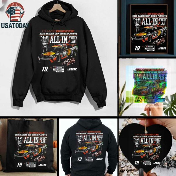 Chase Briscoe Checkered Flag Sports Black 2025 NASCAR Cup Series Playoffs Bass Pro T Shirt