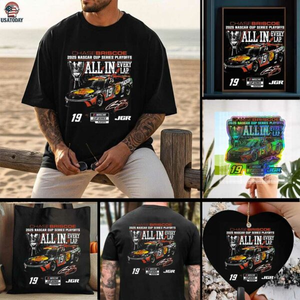 Chase Briscoe Checkered Flag Sports Black 2025 NASCAR Cup Series Playoffs Bass Pro T Shirt