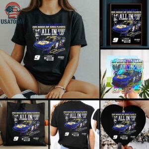 Chase Elliott Checkered Flag Sports Black 2025 NASCAR Cup Series Playoffs NAPA All In T Shirt