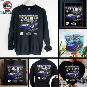 Chase Elliott Checkered Flag Sports Black 2025 NASCAR Cup Series Playoffs NAPA All In T Shirt