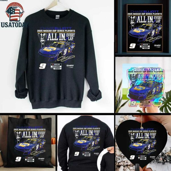 Chase Elliott Checkered Flag Sports Black 2025 NASCAR Cup Series Playoffs NAPA All In T Shirt