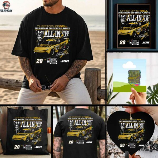 Christopher Bell Checkered Flag Sports Black 2025 NASCAR Cup Series Playoffs DeWalt All In T Shirt