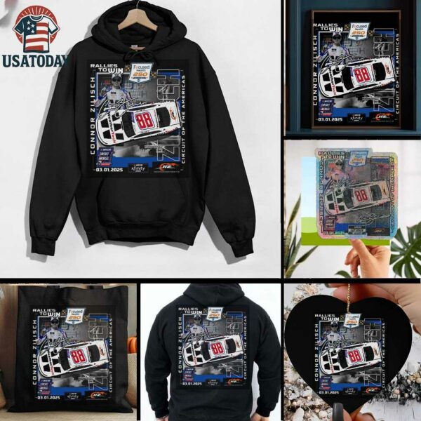 Connor Zilisch Checkered Flag Sports Black 2025 Focused Health 250 Race Winner T Shirt