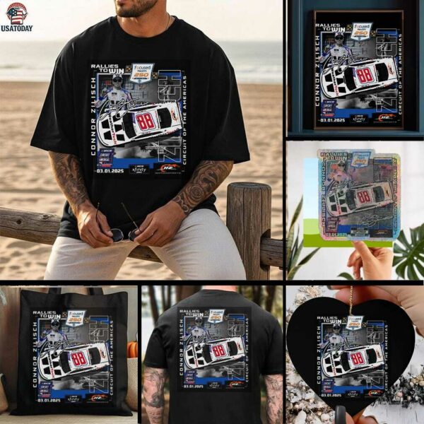 Connor Zilisch Checkered Flag Sports Black 2025 Focused Health 250 Race Winner T Shirt