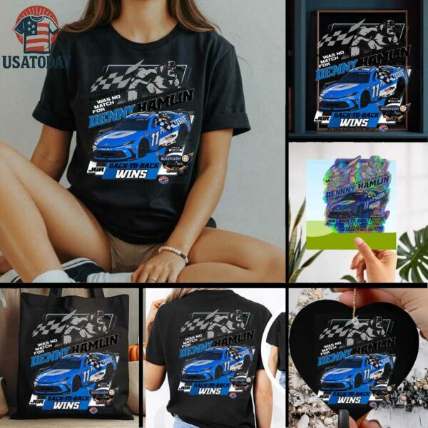 Denny Hamlin Checkered Flag Sports 2025 Autotrader EchoPark Automotive 400 Race Win T Shirt