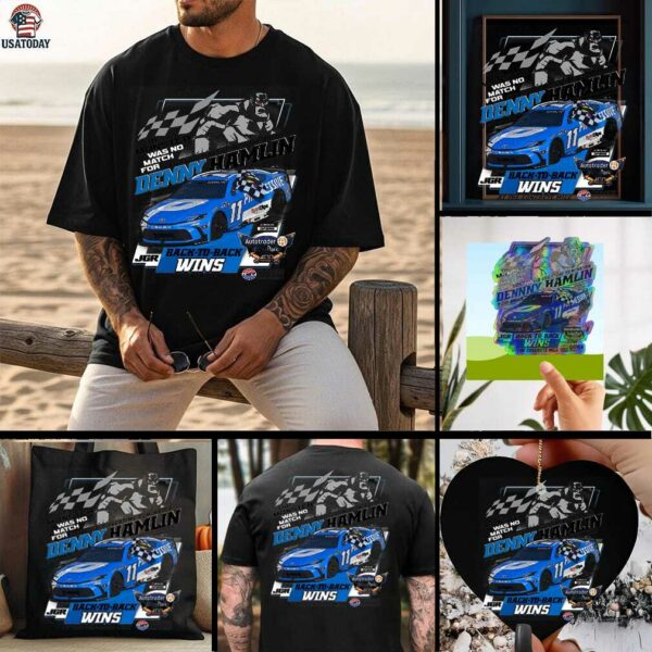 Denny Hamlin Checkered Flag Sports 2025 Autotrader EchoPark Automotive 400 Race Win T Shirt