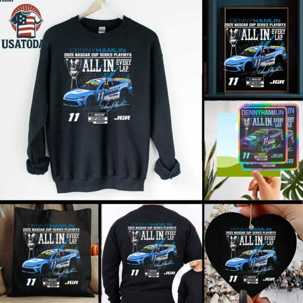 Denny Hamlin Checkered Flag Sports Black Progressive Car Playoff T Shirt
