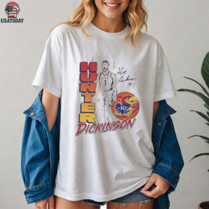Hunter Dickinson 1 Kansas Jayhawks Basketball player signature shirt