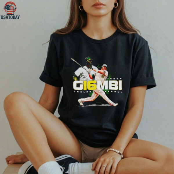 Jason Giambi swing player Oakland baseball shirt