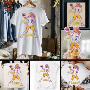 Jayden Daniels superstar pose LSU Tigers signature shirt