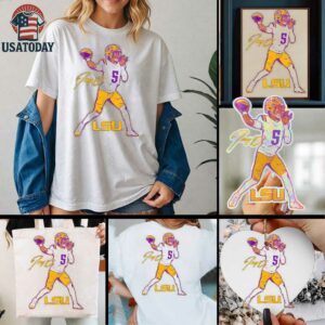 Jayden Daniels superstar pose LSU Tigers signature shirt