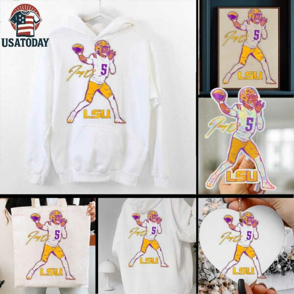 Jayden Daniels superstar pose LSU Tigers signature shirt