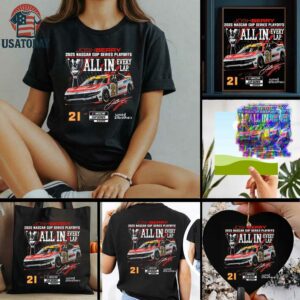 Josh Berry Checkered Flag Sports Black 2025 NASCAR Cup Series Playoffs Ford Motorcraft All In T Shirt