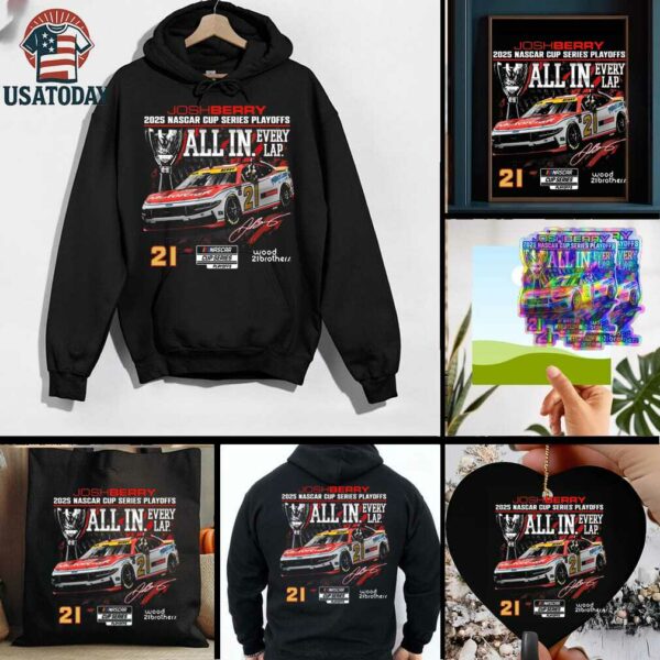 Josh Berry Checkered Flag Sports Black 2025 NASCAR Cup Series Playoffs Ford Motorcraft All In T Shirt