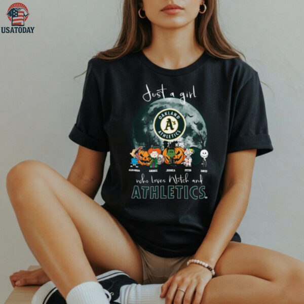 Just a Girl Who Loves Witch and Athletics Oakland A’s Halloween T Shirt