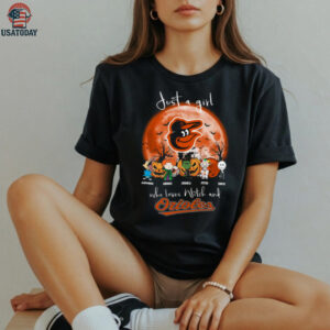 Just a Girl Who Loves Witch and Orioles   Halloween T Shirt