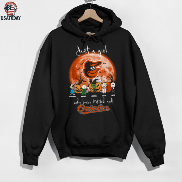 Just a Girl Who Loves Witch and Orioles   Halloween T Shirt