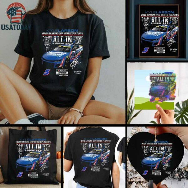 Kyle Larson Checkered Flag Sports Black 2025 NASCAR Cup Series Playoffs HendrickCars.com All In T Shirt