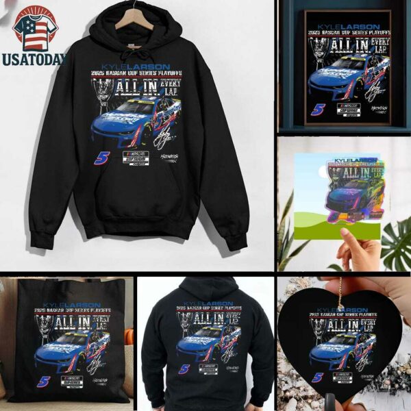 Kyle Larson Checkered Flag Sports Black 2025 NASCAR Cup Series Playoffs HendrickCars.com All In T Shirt