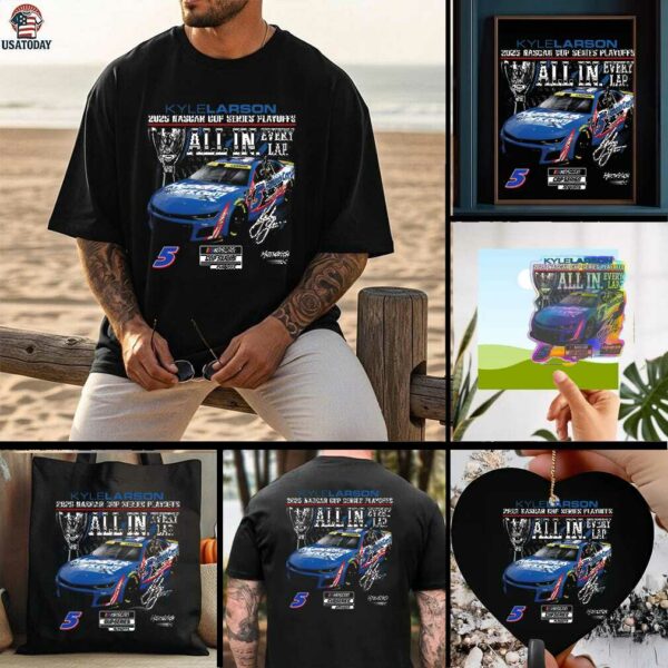 Kyle Larson Checkered Flag Sports Black 2025 NASCAR Cup Series Playoffs HendrickCars.com All In T Shirt