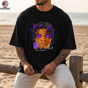 Lamar Jackson big head Baltimore Ravens laser eyes blue shirt
