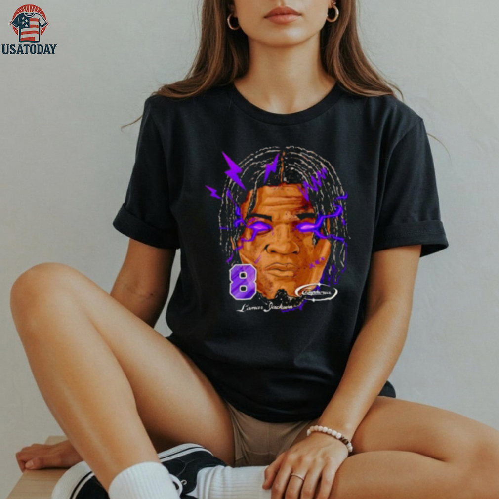 Lamar Jackson big head Baltimore Ravens laser eyes blue shirt Lamar Jackson big head Baltimore Ravens laser eyes blue shirt