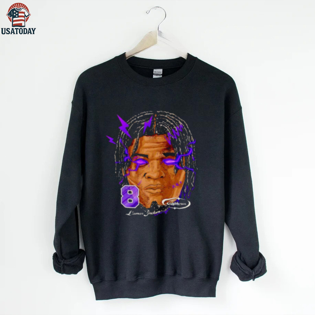 Lamar Jackson big head Baltimore Ravens laser eyes blue shirt Lamar Jackson big head Baltimore Ravens laser eyes blue shirt