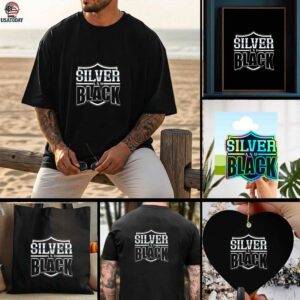 Las Vegas Raiders logo silver and black shirt