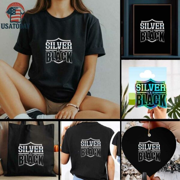 Las Vegas Raiders logo silver and black shirt