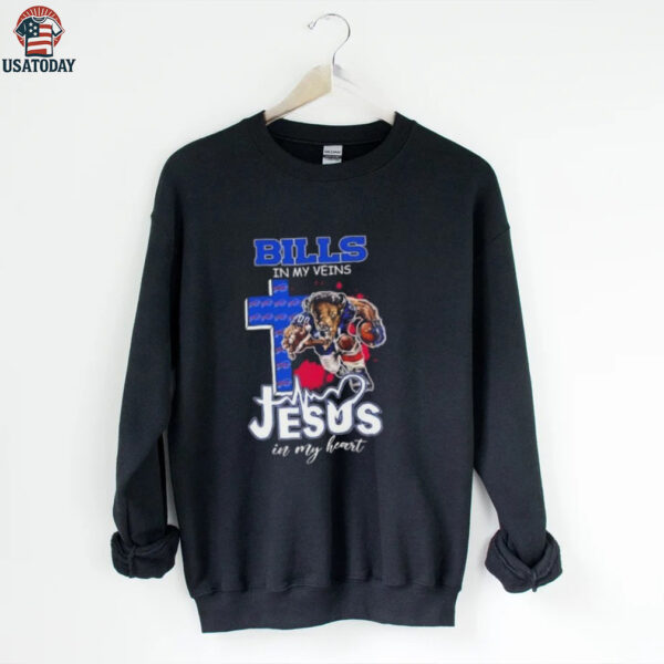 Mascot Buffalo Bills football in my veins Jesus in my heart shirt