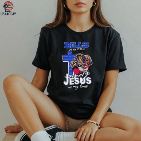 Mascot Buffalo Bills football in my veins Jesus in my heart shirt