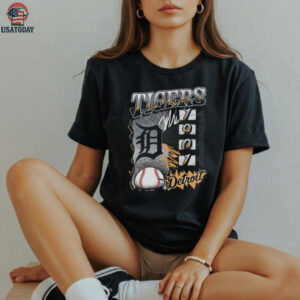 Mitchell and Ness Detroit Tigers Black Overspray Short Sleeve T Shirt
