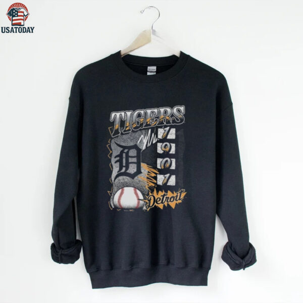 Mitchell and Ness Detroit Tigers Black Overspray Short Sleeve T Shirt