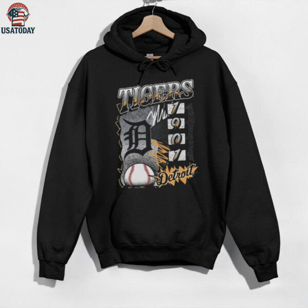 Mitchell and Ness Detroit Tigers Black Overspray Short Sleeve T Shirt