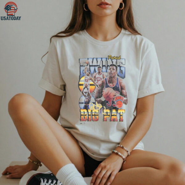 New York Knicks Patrick Ewing Mitchell & Ness White Hardwood Classics Commemorative Player Collage T Shirt