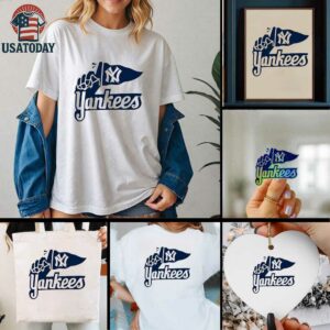 New York Yankees Logo Hand Holding Flag Iconic Baseball shirt