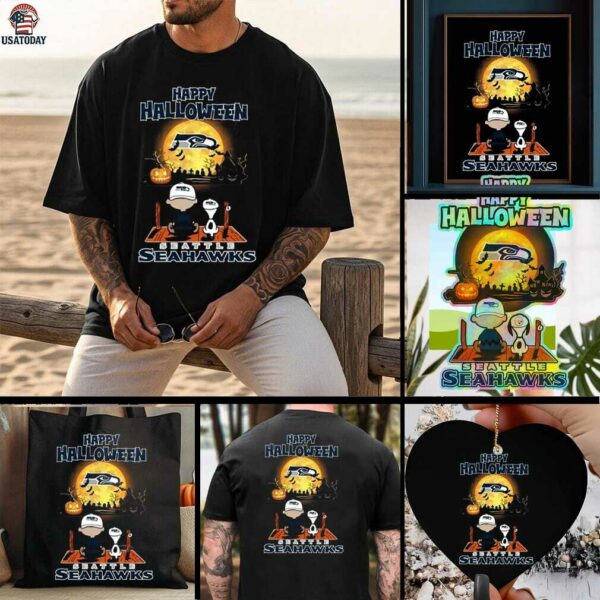 Official Happy Halloween Seattle Seahawks X The Peanuts Snoopy And Charlie Brown Shirt